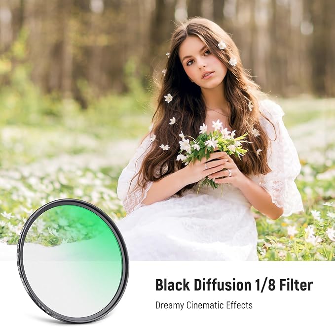 NEEWER 82mm Black Diffusion 1/8 Filter Soft Dreamy Cinematic Effect Filter Ultra Slim Water Repellent Scratch Resistant Optical Glass, Multi Nano Coatings for Video/Vlog/Portrait Photography