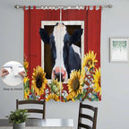 Cow Sunflowers Living Room Curtains 84 Inch Length, Window Curtains Tab Top, Botanical Floral Leaves Bees Farm Barn Light Filtering Window Treatments Drapes 52"x84" 2 Panel