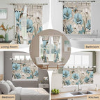 Teal Blue Tulips Living Room Curtains 84 Inch Length, Window Curtains Tab Top, Spring Floral Barn Doors Vintage Wood Beige Light Filtering Window Treatments Drapes 42"x84" 2 Panel