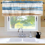 Vintage Blue Valances for Windows, Brown Wood Grain Mottled Texture Abstract Art Kitchen Valance Light Filtering Rod Pocket Short Curtains for Kitchen Bathroom, 1 Panel, 60"x14"