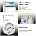 0-60 Psi Glycerin Liquid Filled Low Pressure Gauge, 2.5" Dial Size, 1/4" G Back Mount, 304 Stainless Steel Case, for Water Pipe, HVAC, Water Oil Air Pressure Test