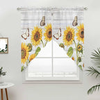 Yellow Sunflowers Swag Valances for Windows, Vintage Country Flowers Butterfly Wood Board Rod Pocket Kitchen Curtains Valance, Small Window Curtains Swag for Cafe Living Room, 2 Panels, 28x36 inch
