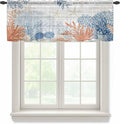 Ocean Corals Sheer Valance Curtains, Summer Beach Coral Sea Stars Wood Grain Light Filtering Kitchen Valances Rod Pocket Voile Curtain Window Treatment for Bedroom/Living Room/Basement 42Wx12L