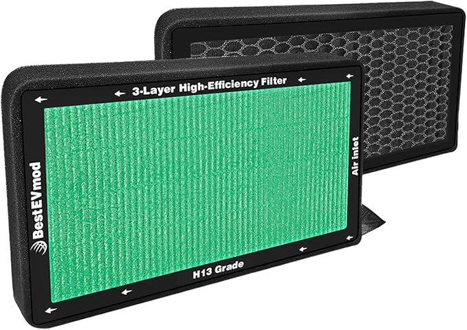 BestEvMod 2 Pack Upgraded Tesla Model 3/Y Cabin Air Filter Replacement HEPA Air Filter with Activated Carbon for 2017-2026 Model 3 & Highland/ 2020-2026 Model Y & Juniper (H13 High Efficiency)