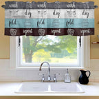 Laundry Rules Valances for Windows, Retro Blue White Wood Board Grain Kitchen Valance Light Filtering Rod Pocket Short Curtains for Kitchen Bathroom, 1 Panel, 42"x18"