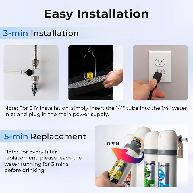 iSpring Bottleless Water Dispenser with Built-in 4-Stage Filtration, Chloramine Removal, Water Cooler Dispenser - Hot, Cold, Room Temp, Self Cleaning, Stainless Steel, Silver, Model: DS4S-NC