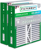 Filterbuy 20x20x5 Air Filter MERV 8 Essential Dust & Allergy Defense (2-Pack), Pleated HVAC AC Furnace Filters for Honeywell FC100A1011, Lennox X0585, and More (Actual Size: 19.63 x 19.88 x 4.38)