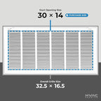 30x14 Return Air Vent Cover Grille for Wall or Ceiling Duct Opening - 1" Filter Compatible - Removable Flat Stamped Face Air Filter Grill by HVAC Premium - White - Overall Size: 32.5" x 16.5"