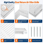 Fancat Return Air Filter Grille for 16x20 Ducts, Steel Air Vent Cover with Removable Door for 1" Filters | Fits Sidewall & Ceiling | Outer Size: 18 5/8" W x 22 5/8" H