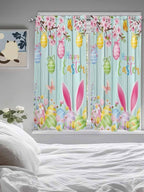 Happy Easter Living Room Curtains 72 Inches length, Spring Bunny Eggs Flower Teal Wood Grain Window Treatment Curtain Drapes, Light Filtering Drapes for Bedroom Laundry Room, 52"x72", 2 Panels