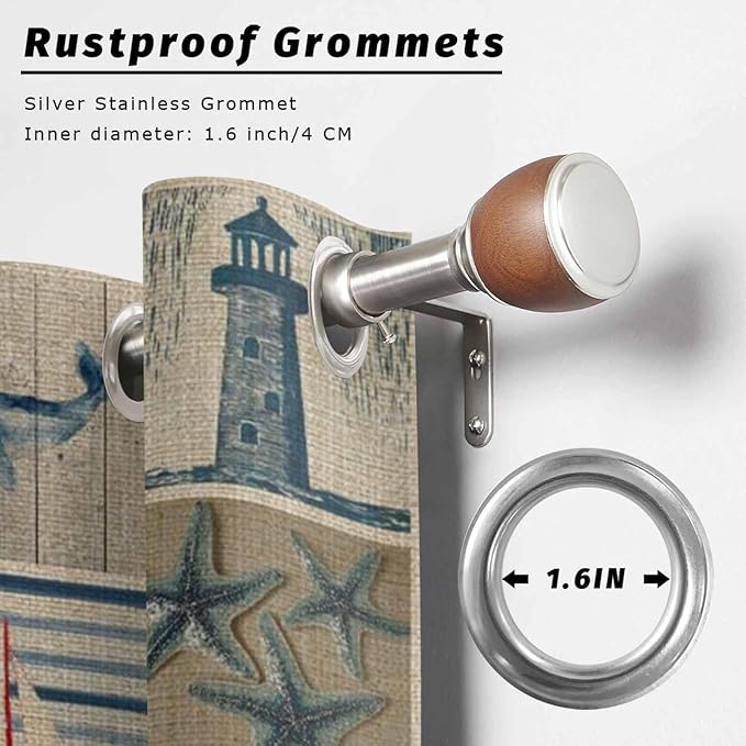 Oceans Outdoor Curtains for Patio Shell Starfish Whales Summer Vintage Waterproof Outside Curtains with Grommet Top Weatherproof Curtain for Cabana Pergola Gazebo, 2 Pack, 54" W x 95" L