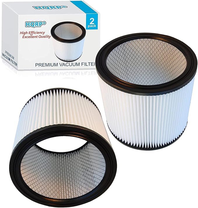 HQRP 2-Pack Standard Cartridge Filter Replacement for Shop-Vac 90304 90350 90333 Washable H12 0.3 Micron Pleated for Wet Dry Vacuum, 5 Gallon+