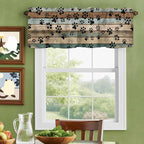 Dog Paws Valance Curtains for Kitchen, Teal Brown Wood Grain Privacy Rod Pocket Valance Curtain, Light-Filtering Window Treatment for Bedroom Bathroom, 42"x12"