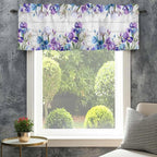 Spring Flowers Curtain Valances for Windows, Kitchen Valance Window Treatment, Watercolor Garden Florals Wooden Grain Light Filtering Block Curtains for Bathroom/Bedroom/Living Room 60'' x 18''