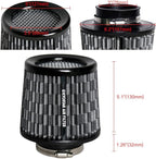 KYOSTAR Universal 3" (76mm) High-Flow Air Filter, Reusable Cone Cold Air Intake, High Performance Clamp-On Car High Flow Air Kit, Flange Diameter: 3 Inch, Filter Height: 6.4 Inch, Carbon Fiber Pattern