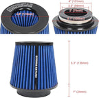 KYOSTAR Universal 3/3.5/4" (75/89/100mm) High-Flow Air Filter, Reusable Cone Cold Air Intake, High Performance Clamp-On Car High Flow Dry Air Kit, Flange Diameter: 3/3.5/4 Inch, Height: 6.2 Inch, Blue