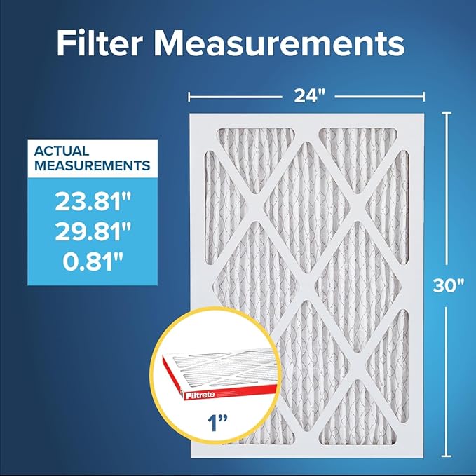 Filtrete 24x30x1 AC Furnace Air Filter, MERV 11, MPR 1000, Micro Allergen Defense, 3-Month Pleated 1-Inch Electrostatic Air Cleaning Filter, 2 Pack (Actual Size 23.81x29.81x0.81 in)