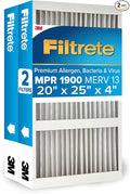Filtrete 20x25x4 AC Furnace Air Filter, MERV 13, MPR 1900, Premium Allergen, Bacteria & Virus Filter, Electrostatic Air Cleaning Filter, 2-Pack (Actual Size 19.75 x 24.62 x 4.31 in)