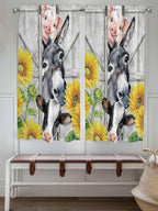 Farmhouse Bedroom Curtains 63 Inches length, Watercolor Sunflowers Animals Printed Wood Grain Window Treatment Curtain Drapes, Rod Pocket Curtain Panels for Living Room Kitchen, 42"x63", 2 Panels