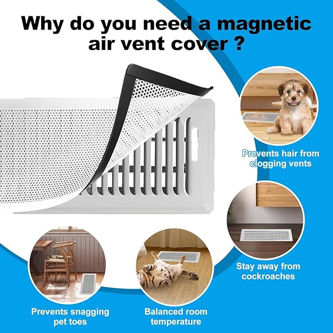 4 PCS White Magnetic Vent Covers - 5.5"x12" Magnetic Air Vent Screen - for Floor/Wall/Ceiling Registers - Easy Install, Secure Fit - Durable(Fits Registers 5.5" to 6.5" Wx 12" to13" L)