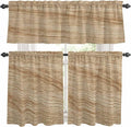 Kitchen Curtains Tiers and Valance Set of 3, Country Farmhouse Light Filtering Window Curtain Set, Vintage Brown Wooden Grain Rod Pocket Curtain Drapes for Cafe, Living Room, 36 Inches Tiers
