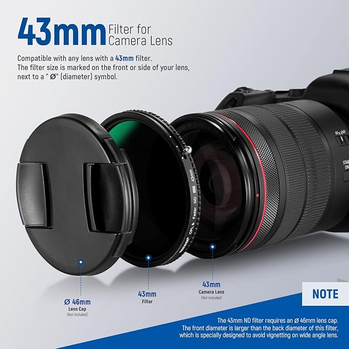 NEEWER 2 in 1 43mm Variable ND Filter ND2–ND32&CPL Filter(Circular Polarizer Filter) No X Cross/30 Layer Nano Coated/HD Optical Glass/Ultra Slim Aluminum Alloy Frame/Water Repellent/Scratch Resistant
