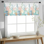 Summer Beach Sheer Valance Curtains, Ocean Colorful Coral Shell Seaweed Starfish Light Filtering Kitchen Valances Rod Pocket Voile Curtain Window Treatment for Bedroom/Living Room/Basement 42Wx12L
