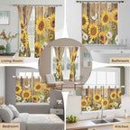 Farmhouse Sunflowers Living Room Curtains 84 Inch Length, Window Curtains Tab Top, Rustic Floral Buttterfly Wood Board Brown Light Filtering Window Treatments Drapes 52"x84" 2 Panel