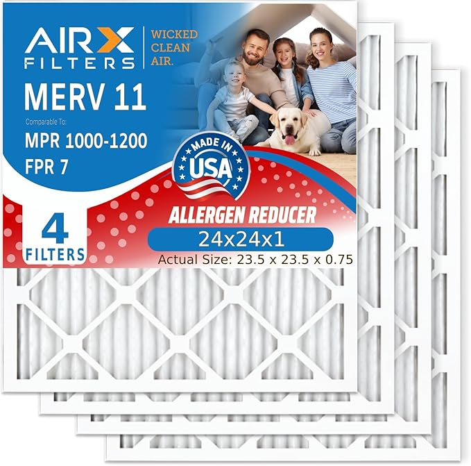AIRX FILTERS WICKED CLEAN AIR. 24x24x1 Air Filter MERV 11 Electrostatic Pleated Air Conditioner Filter 4 Pack HVAC AC Furnace Filters