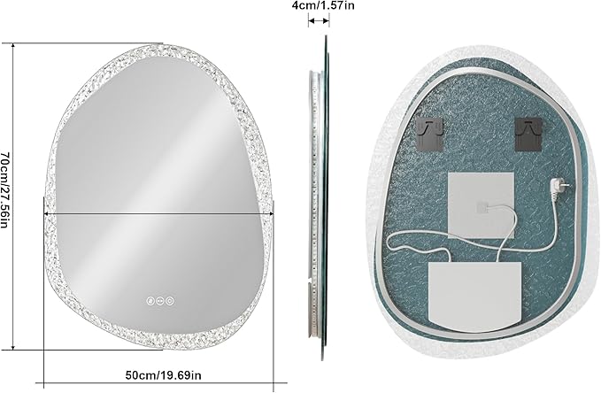LUVODI Lighted LED Bathroom Mirror: 28”x20”Irregular Stone Pattern Frosted Wall Vanity Mirror with Bright Back Lit - Illuminated Dimmable 3 Colors Vanity Mirrors with Smart Memory Form Anti-Fog