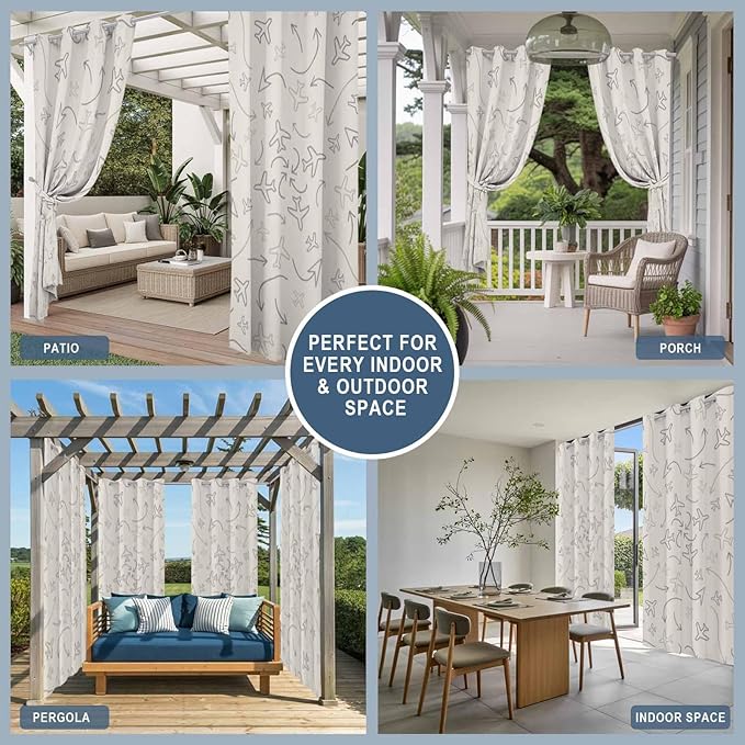Abstract Airline Route Waterproof Outdoor Curtains for Patio, Windproof Weatherproof Curtains with Weighted Hem, Vintage Aircraft Arrows Light Filtering Privacy Drapes for Porch 54"x 108"