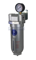 HEAVY DUTY INDUSTRIAL GRADE COALESCING FILTER WITH 0.01u MICRON ELEMENT, 11oz METAL BOWL, REMOVES 99.98% MOISTURE, VAPOR AND OIL FROM COMPRESSED AIR LINES, MANUAL DRAIN (1/2" NPT, 11oz BOWL)