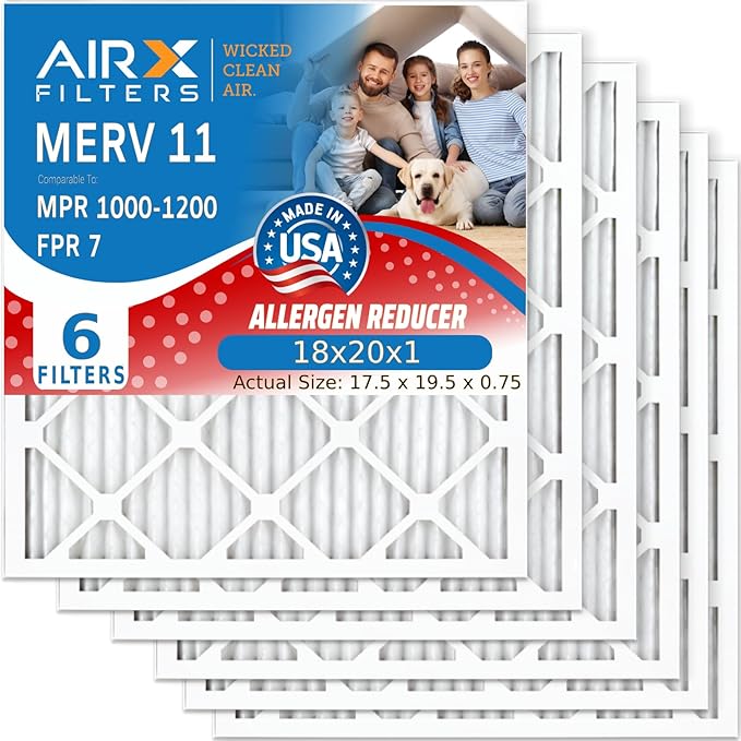 AIRX FILTERS WICKED CLEAN AIR 18x20x1 MERV 11 Electrostatic Pleated Air Conditioner Filter 6 Pack HVAC AC Furnace Filters