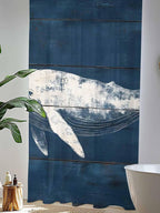 Sheer Curtains 108 Inches Long, Summer Whale Semi Sheer Curtains Light Filtering Window Treatment, Ocean Vintage Wooden Grain Blue Privacy Voile Drapes for Living Room Bedroom 52x108 Inch