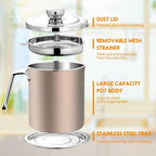 Chihee Grease Container Stainless Steel Bacon Grease Saver with Fine Mesh Strainer 2L / 67.6 fl oz Oil Container Grease Can with Dust-proof Lid Non-slip Tray for Kitchen Storing Frying Cooking Grease