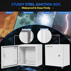 Outdoor Electrical Junction Box, 12 x 12 x8'' NEMA 4X Enclosure Box, Wall Mounted IP66 Waterproof & Dustproof Lockable Metal Junction Box