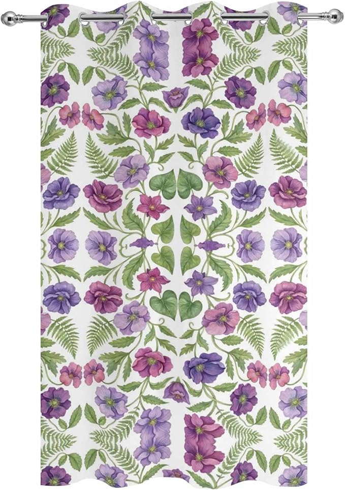 Flowers Outdoor Curtains for Patio Summer Floral Pastoral Farmhouse Plant Waterproof Outside Curtains with Grommet Top Weatherproof Curtain for Cabana Pergola Gazebo, 1 Panel, 54" W x 95" L