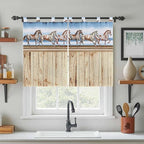 Western Horse Bedroom Curtains 63 Inch Length, Window Curtains Tab Top, Farmhouse Wooden Grain Vintage Cowboy Barn Door Light Filtering Window Treatments Drapes 42"x63" 2 Panel
