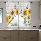 Yellow Sunflowers Swag Valances for Windows, Vintage Country Flowers Butterfly Wood Board Rod Pocket Kitchen Curtains Valance, Kitchen Window Curtains Swag for Cafe Living Room, 2 Panels, 36x45 inch