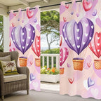 Hot Air Balloons Waterproof Outdoor Curtains for Patio,Windproof Weatherproof Curtains with Weighted Hem,Valentine's Day Watercolor Love Balloons Light Filtering Privacy Drapes 54"x 108" 2 Panels