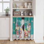 Spring Flowers Tier Curtains, Farmhouse Watercolor Teal Wood Grain Light Filtering Kitchen Curtains, 2Pcs Rod Pocket Half Window Treatments Panels for Sink Cafe Cabinet Basement 27.5x45 Inches