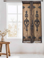 Sheer Curtains 72 Inches Long, Barn Door Semi Sheer Curtains Light Filtering Window Treatment, Farmhouse Wooden Grain Rustic Tribal Pattern Privacy Voile Drapes for Living Room Bedroom 52x72 Inch