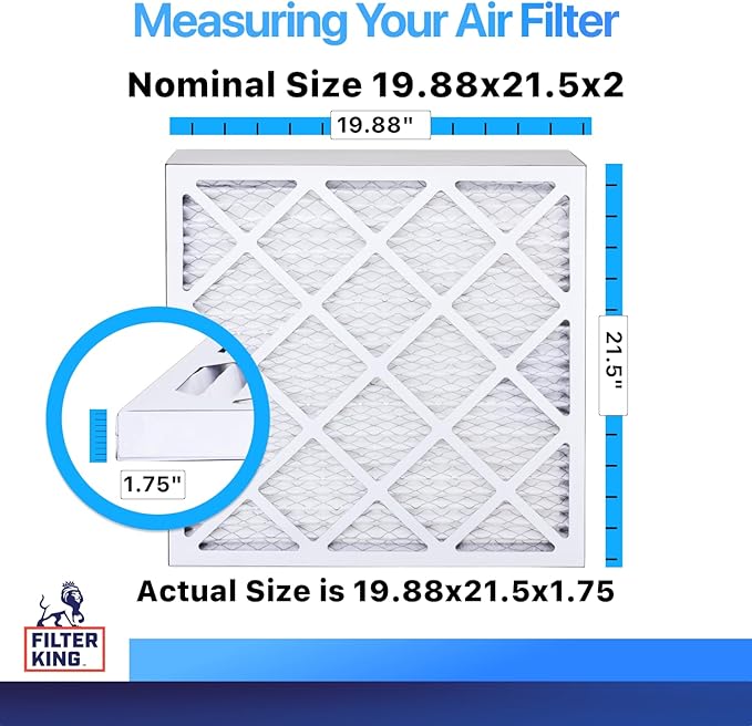 Filter King 19.88x21.5x2 Air Filter | 12-PACK | MERV 8 HVAC Pleated A/C Furnace Filters | MADE IN USA | Actual Size: 19.88 x 21.5 x 1.75"