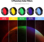 Astromania 1.25-Inch Telescope Eyepiece Filter Set(6 Pieces), Variable Grey Polarizing Filter, 5 Planetary Color Filters - Enhance Lunar Planetary Observation - Reduce Light Pollution