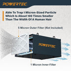 POWERTEC 1 Micron Activated Carbon Inner Air Filters for WEN 3410, POWERTEC AF4000/AF4001 & Shop Fox W1830 Air Filtration Systems for Workshop and Garage, Replacement for WEN AF916C, 2PK (75112-P2)