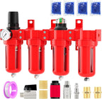 Industrial Grade 4-Stage Aluminum Air Drying System, 1/4 Inch NPT, 0-150 PSI, Desiccant Dryer, air Regulator, Particulate Filter and Coalescing Filter (Manual Drainage)