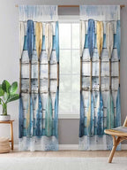 Sheer Curtains 108 Inches Long, Lake Paddle Striped Semi Sheer Curtains Light Filtering Window Treatment, Watercolor Vintage Wood Grain Privacy Voile Drapes for Living Room Bedroom 52x108 Inch