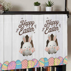 Grey Easter Curtain Valances for Windows, Kitchen Valance Window Treatment, Spring Cartoon Bunny Colorful Eggs Wood Grain Light Filtering Block Curtains for Bathroom/Bedroom/Living Room 54'' x 18''