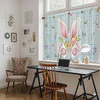 Easter Kitchen Curtains 54 Inch Long 2 Panel Set, Rod Pocket Window Curtains Panels, Spring Rabbits Ears Feet Flowers Wooden Grain Light Filtering Drapery Draperies for Bathroom Bedroom 52"W x 54"L
