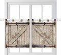 Farmhouse Wood Grain Kitchen Curtains 24 Inch Length, Small Window Curtains Tab Top, Vintage Country Barn Gate Brown Light Filtering Short Window Treatments Tier Drapes 27.5"x24" 2 Panel